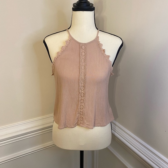 Kendall & Kylie Tops - Kendall and Kylie Blush Halter Style Cami Tank Top with Lace Detail Size Medium